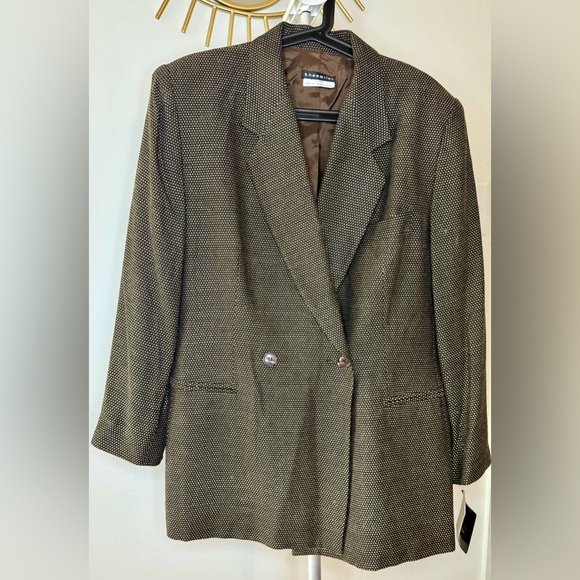 NWT old stock Vintage Theo Miles women’s wool blend brown polka dot blazer 14 - Picture 2 of 11